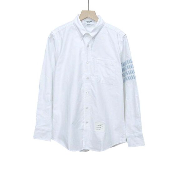 Thom Browne 4 Bar Blue Twill White Shirt